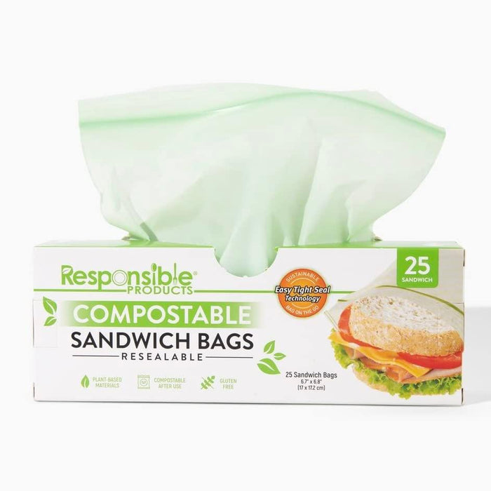 Certified Compostable SANDWICH Resealable Zip Bag, Extra Strength Food Bags, Plant-Based Freezer-Safe (25 Pack) - SHOP NO2CO2