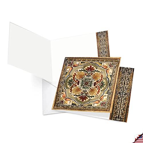 The Best Card Company - 12 Assorted Blank Note Cards (4 x 5.12 Inch) - Boxed All Occasion Notecards Bulk (4 Designs, 3 Each) - Ornate Tiles MQ4609OCB-B3x4 - SHOP NO2CO2