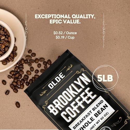 BROOKLYN COFFEE Whole Bean, Italian Dark Roast (5lb) Extra Strong, Delicious Taste, Heavenly Aroma - Fresh Bulk Coffee Beans Roasted Weekly in NYC - SHOP NO2CO2