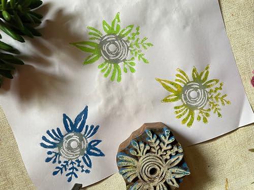 Indian wooden block stamp spring pattern flower shape textiles ceramics, soap, custom size, sustainable eco friendly floral craft - SHOP NO2CO2