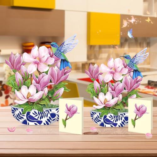 Airpark Paper Pop Up Cards, Magnolia flowers & Bird, 10inch Forever Flower Bouquet 3D Popup Greeting Cards with Blank Note Card and Envelope for Birthday, Fathers Day Cards,Friends Lover Gifts - SHOP NO2CO2