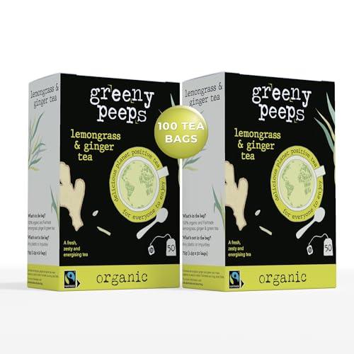 Greenypeeps Organic Lemongrass Tea with Ginger - Lemon Grass and Ginger Tea - Organic and Fairtrade Certified - Antioxidant Rich - Clean and Energizing Herbal Tea - Lemongrass Tea Bags - 100 ct - SHOP NO2CO2