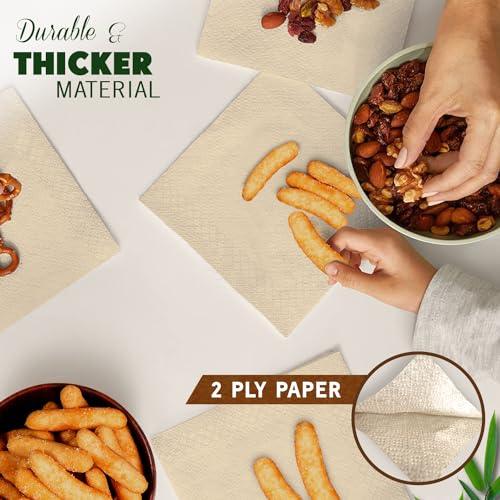 300 Pack 2-Ply Compostable Napkins - FSC Certified 5x5 Inch Folded Post Consumer Recycled Napkins - Highly Absorbent Eco friendly Bamboo, Disposable Biodegradable Napkins for Dining & Events - SHOP NO2CO2