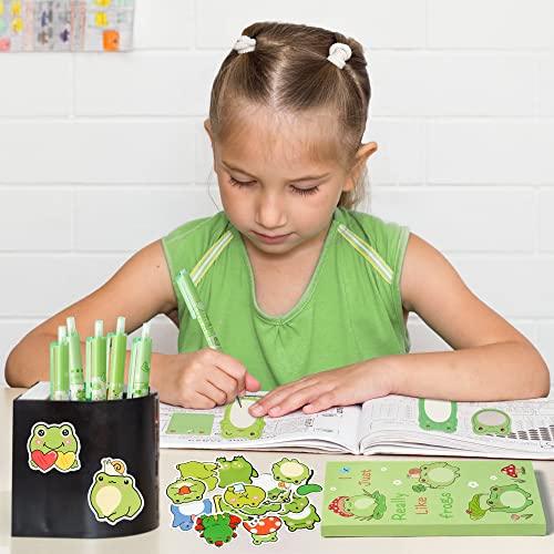 57Pcs Frog Sticky Notes with Pen Stickers Stationery Set 0.5mm Black Gel Ballpoint Pens Frog Self-Stick Notes Pads Cartoon Frog Shaped Vinyl Stickers School Office Supplies Party Favor Gift - SHOP NO2CO2