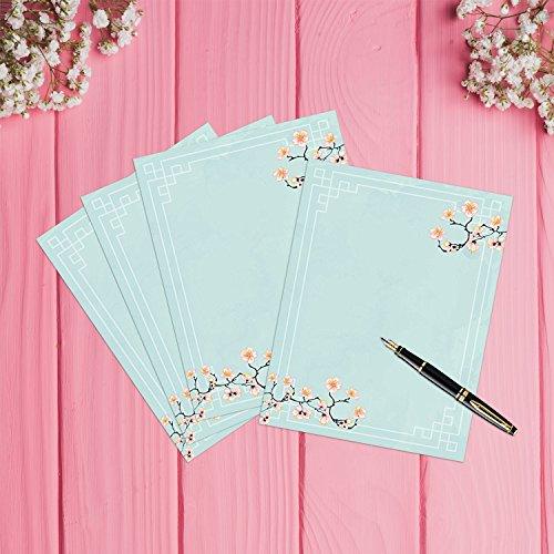 100 Stationery Writing Paper, with Cute Floral Designs Perfect for Notes or Letter Writing - Cherry Blossoms - SHOP NO2CO2