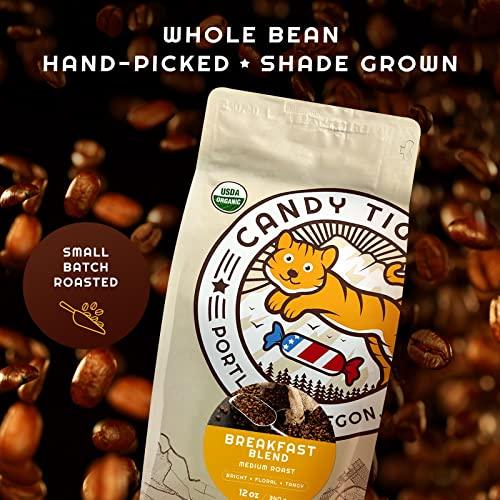 Organic Whole Bean Coffee - Medium Roast - Breakfast Blend of Nicaragua Beans and Brazilian Peaberry. Direct Trade - Shade-grown, Artisan - Gourmet Coffee - 12 oz - SHOP NO2CO2