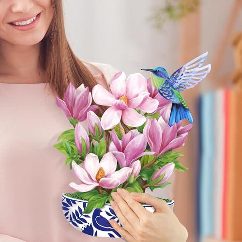 Airpark Paper Pop Up Cards, Magnolia flowers & Bird, 10inch Forever Flower Bouquet 3D Popup Greeting Cards with Blank Note Card and Envelope for Birthday, Fathers Day Cards,Friends Lover Gifts - SHOP NO2CO2