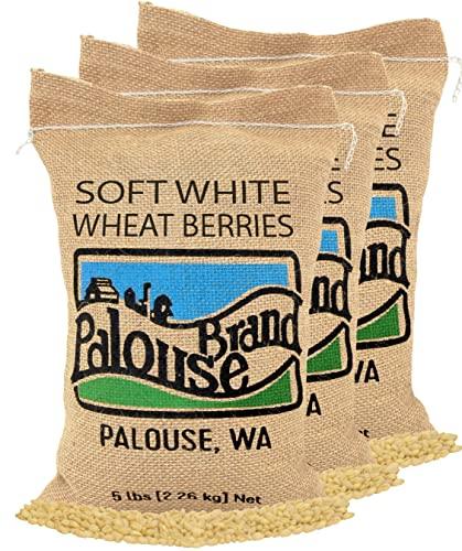 Soft White Wheat Berries | 15 LBS | Family Farmed in Washington State | 100% Desiccant Free | Non-GMO Project Verified | 100% Non-Irradiated | Kosher | Field Traced | Burlap Bag | (5 Pound, Pack of 3) - SHOP NO2CO2