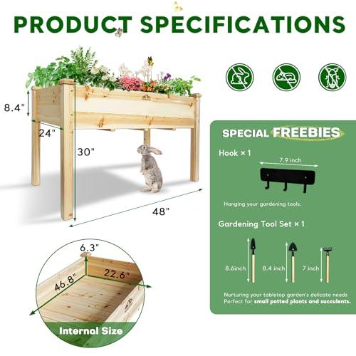 Raised Garden-Planter with Legs Outdoor - Elevated Garden Bed Wood Stand for Vegetable Flower Herb Large Rectangle Growing Box Suitable for Backyard Patio and Balcony, 48”L X 24”W - SHOP NO2CO2