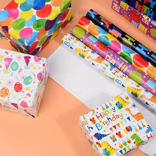 Wrapping Paper Rolls Birthday - 5 Rolls 43cm x 300cm Recyclable Happy Birthday Wrapping Paper Rolls Birthday Gift Wrap for Kids Girl Boy - SHOP NO2CO2