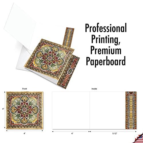 The Best Card Company - 12 Assorted Blank Note Cards (4 x 5.12 Inch) - Boxed All Occasion Notecards Bulk (4 Designs, 3 Each) - Ornate Tiles MQ4609OCB-B3x4 - SHOP NO2CO2