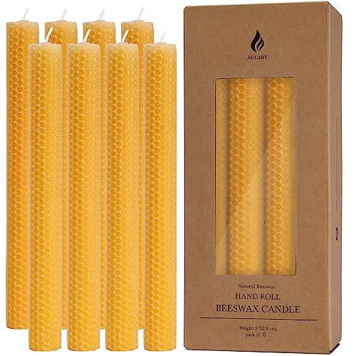 8PCS 9" Hand-Rolled Beeswax Taper Candles, Real Pure Beeswax, Handmade Honeycomb Candles, Flat Top, Brown Raw - SHOP NO2CO2