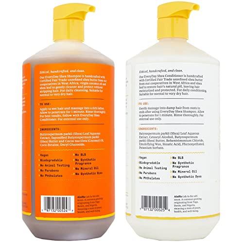 Alaffia EveryDay Shea Shampoo and Conditioner - Normal to Very Dry Hair, Gently Cleanses, Moisturizes, Restores and Protects Hair with Certified Fair Trade Unrefined Shea Butter, Unscented, 32 Oz Each - SHOP NO2CO2