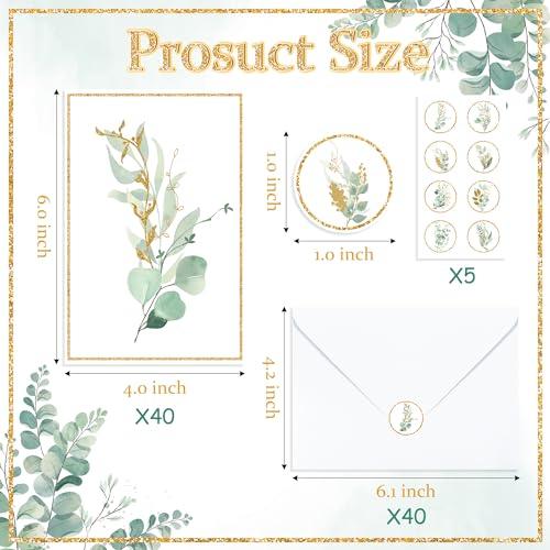 BeYumi 85Pcs Gold Greenery Greeting Cards with Envelopes Stickers Watercolor Botanical Note Cards Green Plant Thank You Blank Card for Birthday Wedding Graduation Anniversary Baby Shower Bridal Shower - SHOP NO2CO2