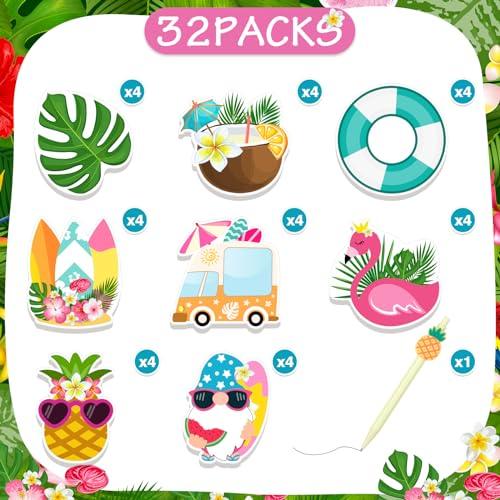 32 Pack Summer Sticky Notes Beach Sticky Notepad Fruit Flamingos Note Pads Self Sticky Writing Memo Pads Page Marker for School Office Supplies Small Gift Hawaiian Party Favor - SHOP NO2CO2