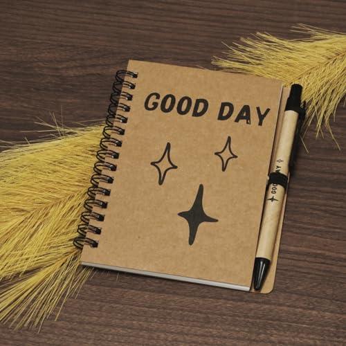 Inspirational Gifts Small Spiral Notepads with Bamboo Ballpoint Pen GOOD DAY Gift Notebook 4 x 6 Inch,Employee Appreciation Gifts,Motivational Notebooks for School Office Teacher Men Women Gifts (50 Sets, Brown) - SHOP NO2CO2