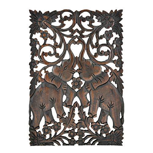 AeraVida Vintage Elephant Calves Hand Carved Teak Home Décor Wood Wall Art | Wooden Home Decoration | Handcarved Living Room Decors - SHOP NO2CO2