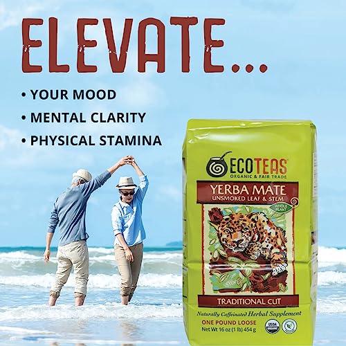 ECOTEAS - Organic Yerba Mate Loose Tea Traditional Cut - 1 Lb - Detox Tea -Yerba Mate Tea - Hi Caf Tea - Yerba Mate Energy Burst - Ecoteas Yerba Mate - 3 Pack - SHOP NO2CO2