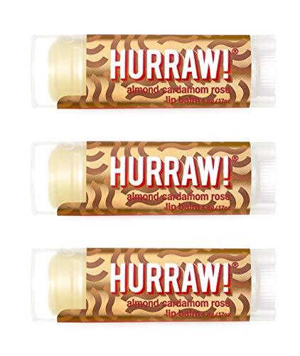 Hurraw! Almond, Cardamom, Rose (Vata) Lip Balm, 3 Pack: Organic, Certified Vegan, Cruelty and Gluten Free. Non-GMO, 100% Natural Ingredients. Bee, Shea, Soy and Palm Free. Made in USA - SHOP NO2CO2