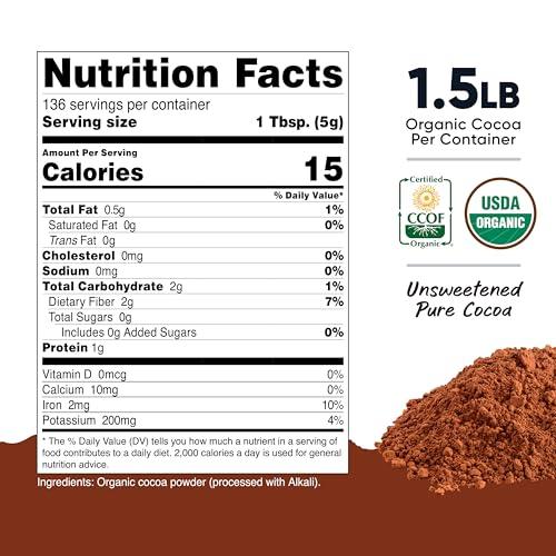 Nutricost Pantry Organic Cocoa Powder (1.5 Pounds Per Bottle) Non GMO, Gluten Free, Vegan, Baking Powder - SHOP NO2CO2