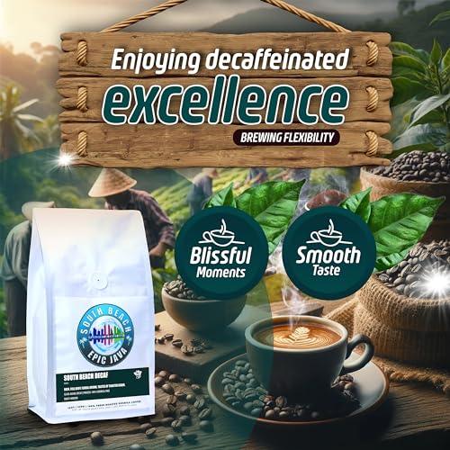 South Beach Epic Java Decaf Premium Gourmet Medium Roast | Whole Bean Coffee 100% Arabica | Ethically Sourced Peruvian Single-Origin | 12 oz Rich Aroma Ready to Grind - SHOP NO2CO2