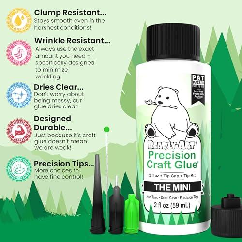 Bearly Art Precision Craft Glue - The Mini - 2fl oz with Tip Kit - Acid Free Archival - Strong Hold Adhesive - Ideal for Fine Paper Crafting Scrapbooking and Card Making - Made in USA - SHOP NO2CO2