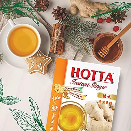 HOTTA Instant Ginger Drink With Honey Tea Hot or Cold Beverage Soothes Throat Caffeine Free High Vitamin B1 B2 B6 Real Asian Ginger, 10 Sachets - SHOP NO2CO2