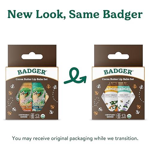 Badger - Cocoa Butter Lip Balm Set, Fair Trade, Certified Organic Lip Butter, Flavored, Cocoa, Vanilla, Orange, Mint, 0.25 oz (4 Pack) - SHOP NO2CO2