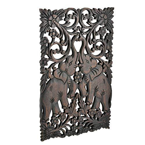 AeraVida Vintage Elephant Calves Hand Carved Teak Home Décor Wood Wall Art | Wooden Home Decoration | Handcarved Living Room Decors - SHOP NO2CO2