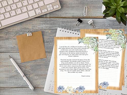 Lined Stationary Set with Envelopes 50 Writing Stationary Paper and 50 Envelopes - 8.5 x 11 Inch Succulent Lines Stationary Set Letter Writing Paper, 2 Designs Assorted Stationery Paper Set - SHOP NO2CO2