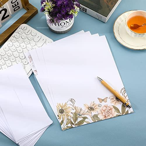 60 Sets Floral Writing Paper Stationary with Envelopes Butterfly Letterhead Paper Letter Writing Stationary Decorative Paper for Wedding Invitation, Office Printer Paper, 8.5 x 11 Inch - SHOP NO2CO2