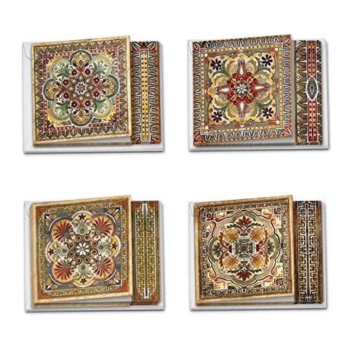 The Best Card Company - 12 Assorted Blank Note Cards (4 x 5.12 Inch) - Boxed All Occasion Notecards Bulk (4 Designs, 3 Each) - Ornate Tiles MQ4609OCB-B3x4 - SHOP NO2CO2