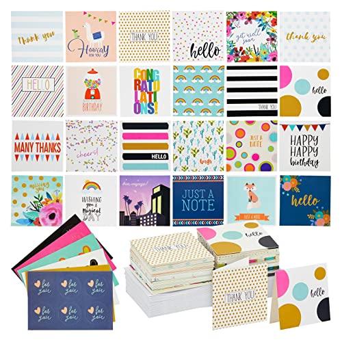 72-Pack All Occasion Mini Notecards with Envelopes and 24 Assorted Stickers, 2.5x2.5 Inches, Multicolored - SHOP NO2CO2