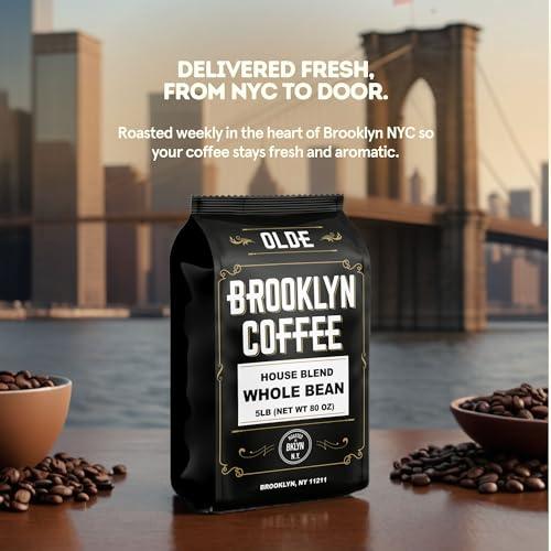 BROOKLYN COFFEE Whole Bean, House Blend Medium Roast (5lb) Balanced, Breakfast, Classic - Fresh Bulk Coffee Beans Roasted Weekly in NYC - SHOP NO2CO2