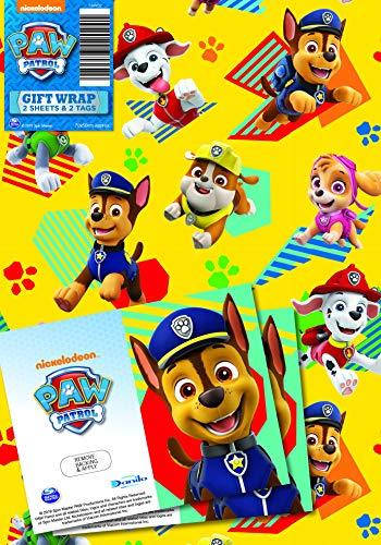 Paw Patrol Official Gift Wrap, 2 Sheets 2 Tags, Gift Wrap for Presents, Climate Pledge Friendly Officially Licensed Gift Wrap - SHOP NO2CO2