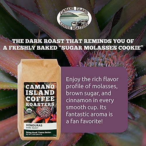 Camano Island Coffee Roasters Honduras Dark Roast, Whole Bean 12oz, Fresh Small Batch Roasted, USDA Organic, Fairly Traded, Shade Grown Top 1% Arabica - Molasses, Brown Sugar, Cinnamon Flavor - SHOP NO2CO2