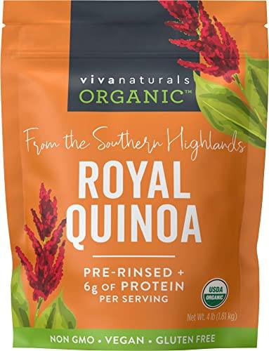 Viva Naturals Organic Quinoa, 64 oz (4 lb) - Plant Based Protein, Fiber and Iron - Pre-Washed Whole Grain Rice and Pasta Substitute for Quinoa Salad - USDA Organic, Gluten Free, Vegan, Non-GMO and Kosher - SHOP NO2CO2