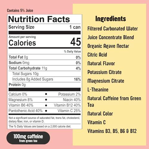 Betweener Sparkling Energy, Sparkling Water w/Real Juice & 100mg Caffeine, Light & Refreshing, L-Theanine for Focus, Vitamins B+C - Low Sugar - 45 Cals - Variety Pack (12 Pack) - SHOP NO2CO2