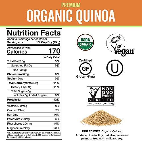 Viva Naturals Organic Quinoa, 64 oz (4 lb) - Plant Based Protein, Fiber and Iron - Pre-Washed Whole Grain Rice and Pasta Substitute for Quinoa Salad - USDA Organic, Gluten Free, Vegan, Non-GMO and Kosher - SHOP NO2CO2