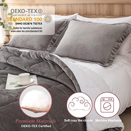 Seward Park Ultra-Soft Micromink Sherpa Comforter Set King, Soft Warm Fall Winter Down Alternative Bedding Comforter Sets Grey Charcoal 3 Piece (2 Pillow Shams and 1 Comforter) - SHOP NO2CO2