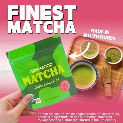 GRIN MOOD Matcha Powder Ceremonial Grade | Decaffeinated Green tea, 100% USDA Organic (2.12oz) - SHOP NO2CO2