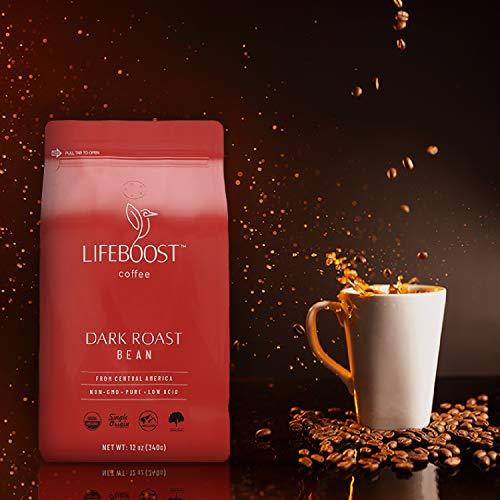 Lifeboost Coffee Dark Organic Coffee Beans - Dark Roast Low Acid Coffee Beans - Single Origin Non-GMO Organic Coffee - Third Party Tested For Mycotoxins & Pesticides - Whole Bean - 12 Ounces - SHOP NO2CO2