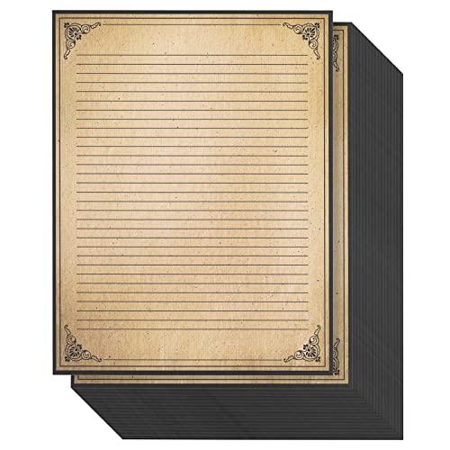 96-Sheets of Letter-Size Vintage-Style Lined Stationery Writing Paper with Antiqued Border and Aged Old Design for Typing, Writing Letters Poems, Notes, and Invitations (8.5x11 in) - SHOP NO2CO2