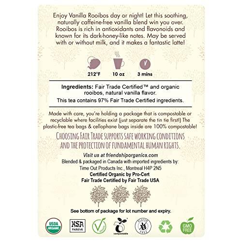 Friendship Organics Vanilla Rooibos Tea Bags, Organic and Fair Trade Herbal 44 Count - SHOP NO2CO2