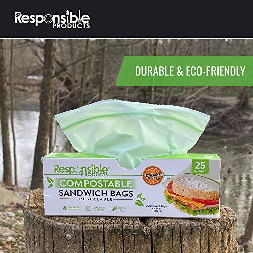 Certified Compostable SANDWICH Resealable Zip Bag, Extra Strength Food Bags, Plant-Based Freezer-Safe (25 Pack) - SHOP NO2CO2