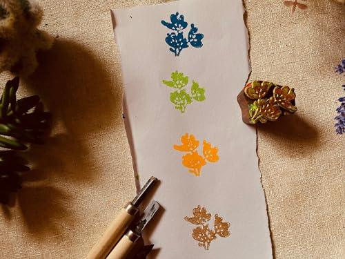 Tiny Indian wooden block stamp spring pattern small flower shape textiles ceramics, soap, custom size, sustainable eco friendly floral craft - SHOP NO2CO2