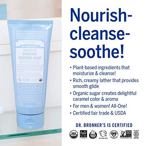 Dr. Bronner's - Organic Shaving Soap (Unscented, 7 Ounce) - Certified Organic, Sugar and Shikakai Powder, Soothes and Moisturizes for Close Comfortable Shave, Use on Face, Underarms and Legs - SHOP NO2CO2