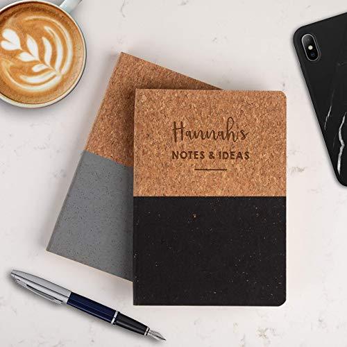 Personalized 'Notes & Ideas' Journal - Sustainable Stationery - Valentine's Day Gifts for Coworkers - Unique Vegan Cork Notebook 160 Pages - 80 Sheets Recycled Paper - SHOP NO2CO2