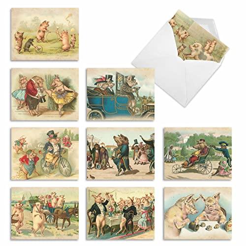 The Best Card Company - 10 Boxed Note Cards Blank (4 x 5.12 Inch) - Bulk Assorted Cards, Vintage Pictures - Vintage Hog Humor M2346OCB - SHOP NO2CO2