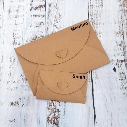 INSPIRELLE 100 Pack Gift Card Envelopes 4" x 2.8" Mini Envelopes Small Kraft Paper Heart Envelopes with 10M Jute Twine - SHOP NO2CO2